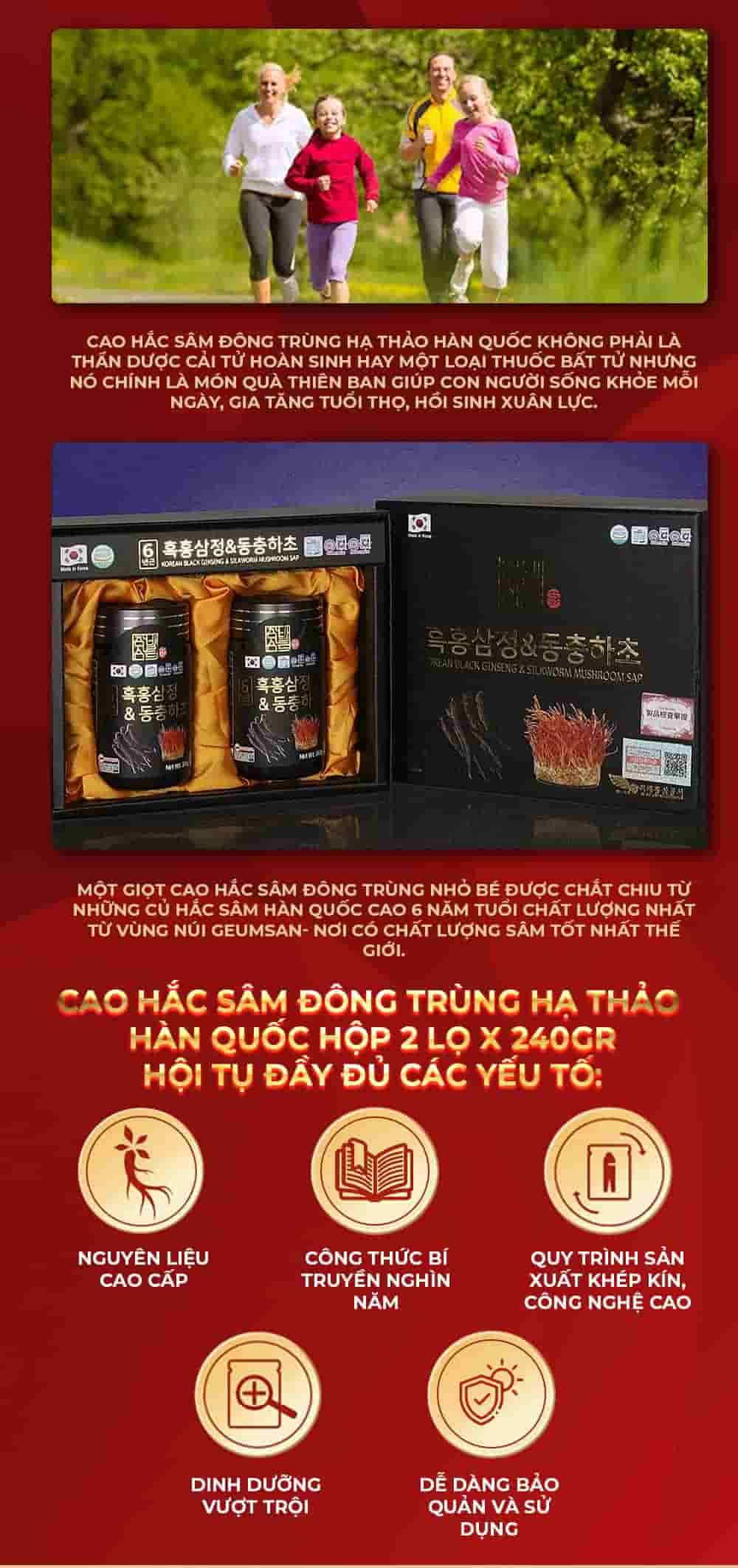 Cao Hắc Sâm Đông Trùng Hạ Thảo Hàn Quốc Hộp 2 lọ x 240g