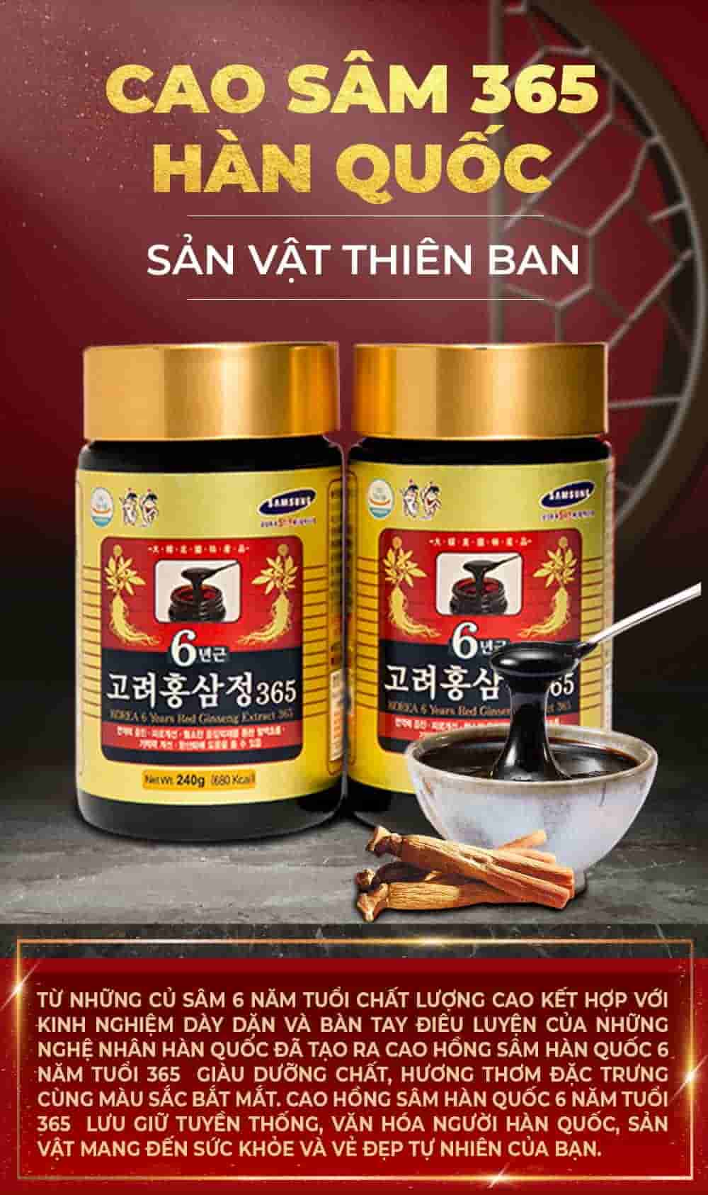 Cao Hồng Sâm 365 Hàn Quốc 6 Năm Tuổi Hộp 2 Lọ x 240g