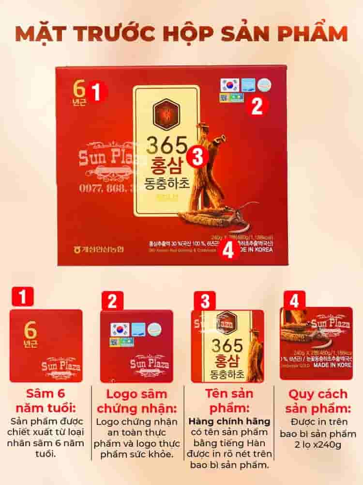 Cao Hồng Sâm Đông Trùng Hạ Thảo 365 Hàn Quốc Hộp 2 Lọ