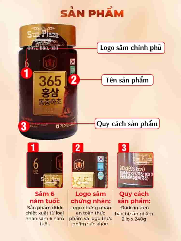 Cao Hồng Sâm Đông Trùng Hạ Thảo 365 Hàn Quốc Hộp 2 Lọ