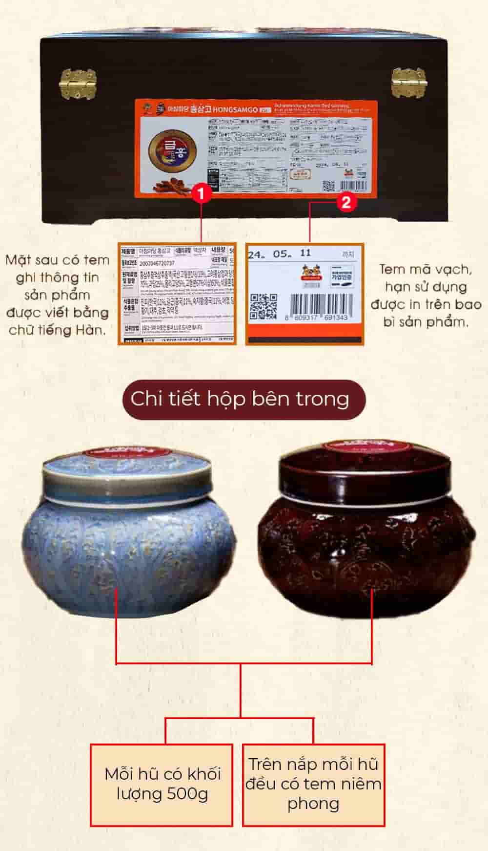 Cao Hồng Sâm Hũ Đôi Hàn Quốc 6 Năm Tuổi Hộp 500g x 2 Hũ