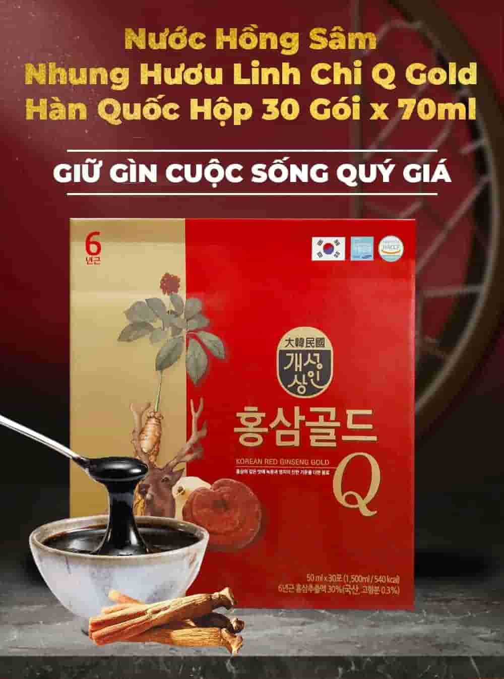 Nước Hồng Sâm Nhung Hươu Linh Chi Q Gold Hàn Quốc Hộp 30 Gói x 50ml