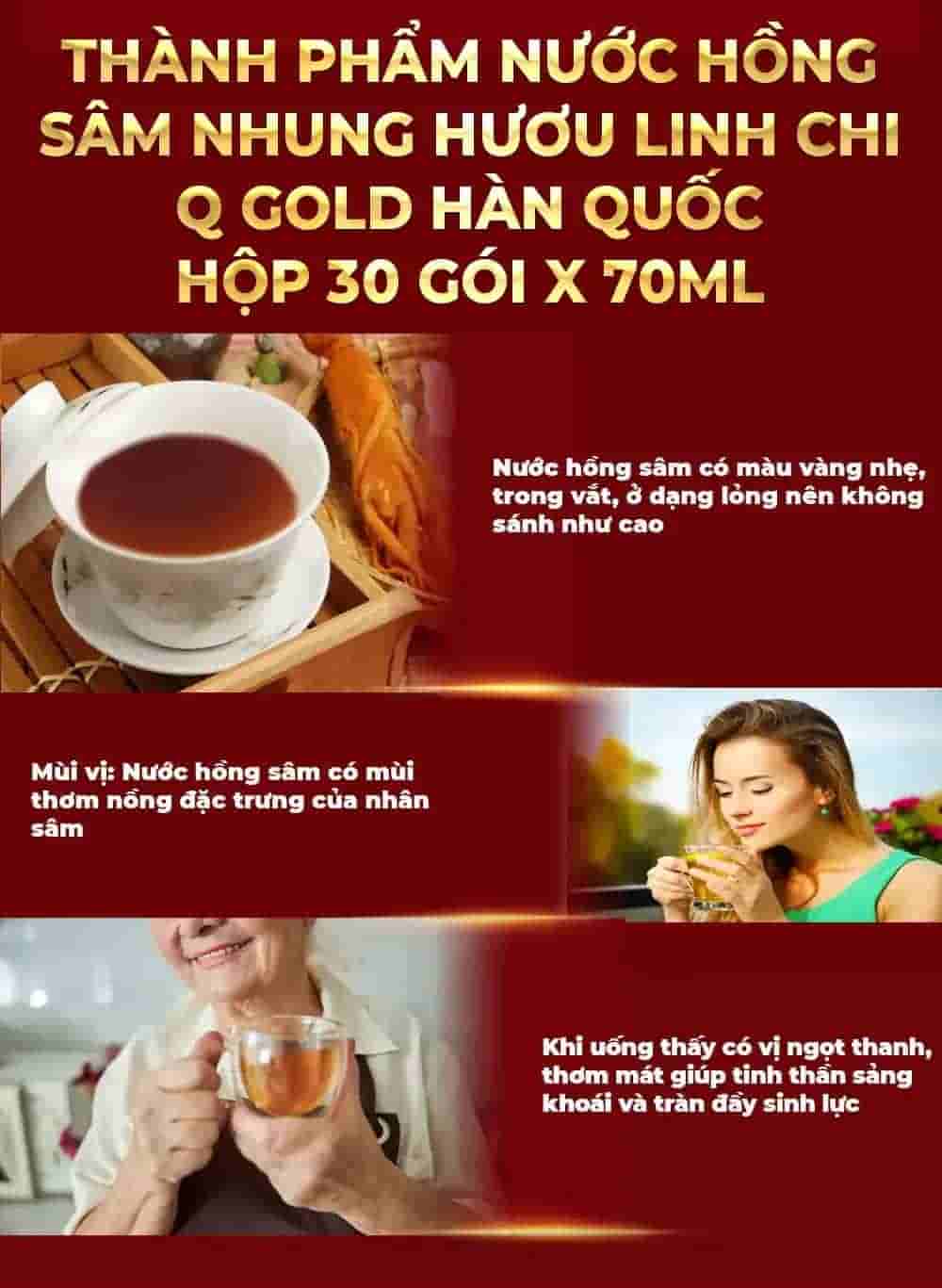 Nước Hồng Sâm Nhung Hươu Linh Chi Q Gold Hàn Quốc Hộp 30 Gói x 50ml
