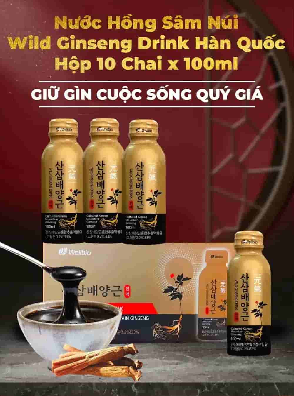 Nước Hồng Sâm Núi Wild Ginseng Drink Hàn Quốc Hộp 10 Chai x 100ml