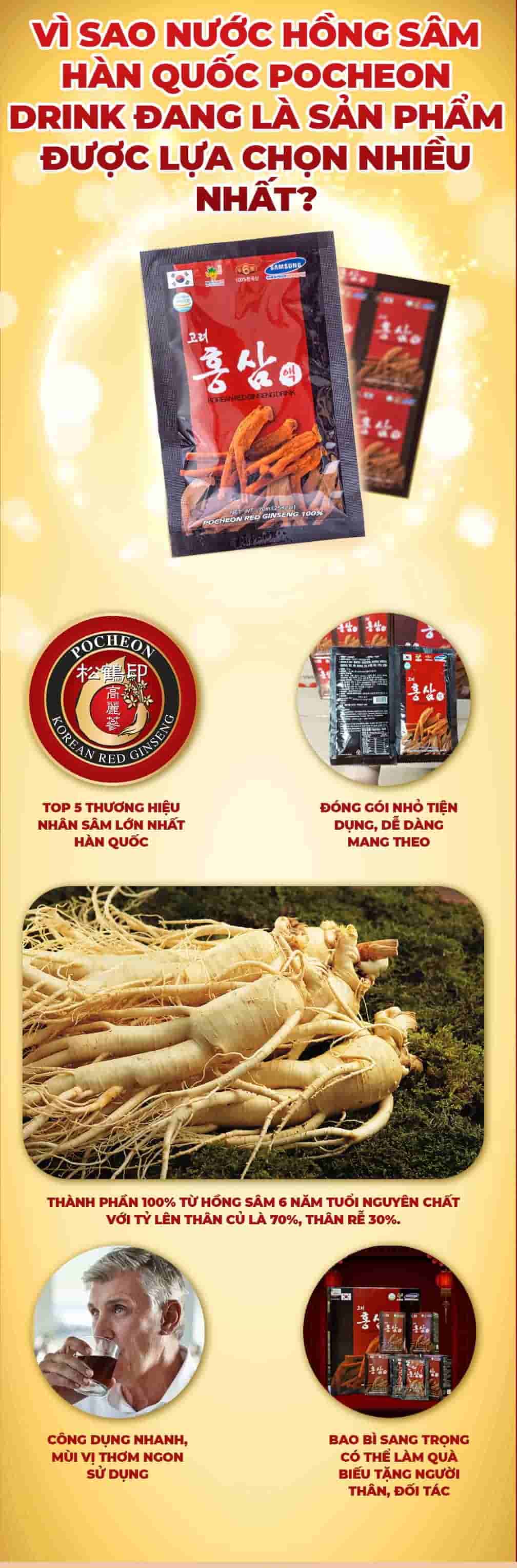 Nước Hồng Sâm Pocheon Drink Hàn Quốc Hộp 30 Gói x 70ml